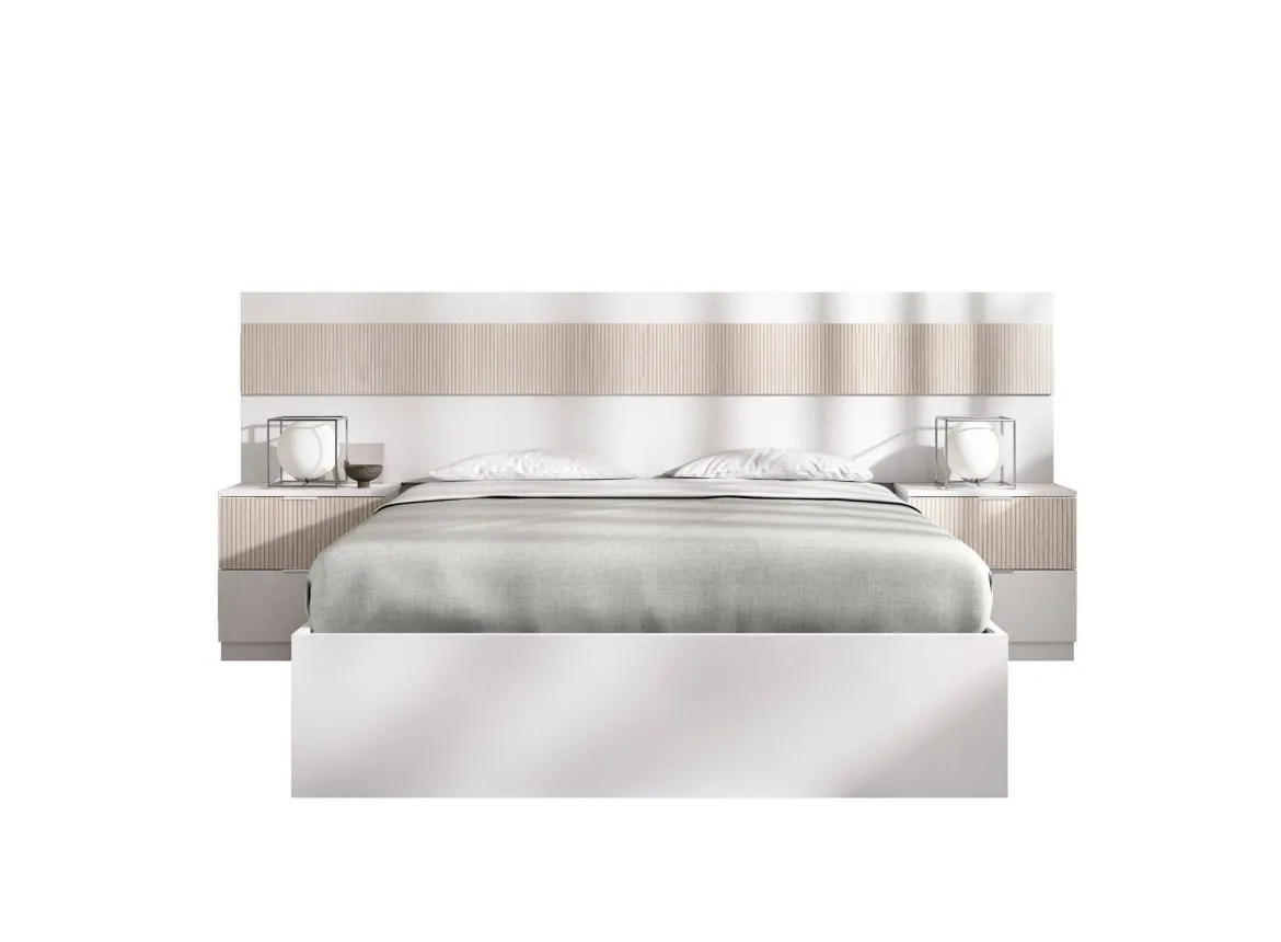 Letto matrimoniale moderno bianco e rovere 205x266cm struttura in legno - Aral