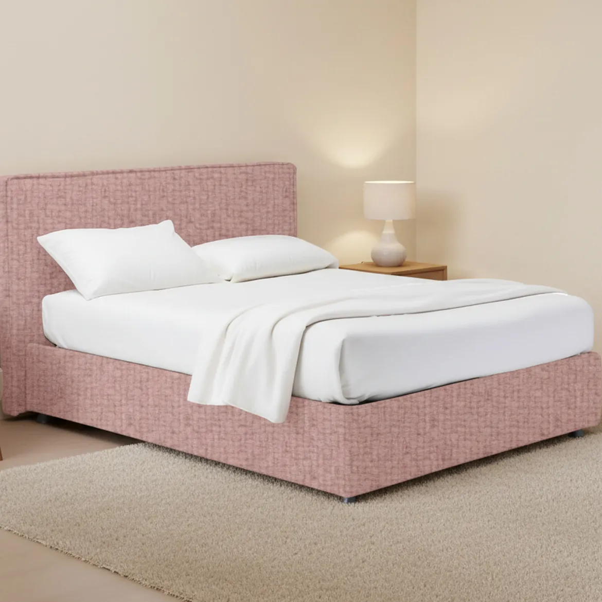 Letto Matrimoniale Rosa Sfoderabile Contenitore, Dimensione Materasso 160x190 cm - Issime