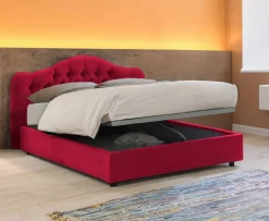Letto Matrimoniale Rosso Sfoderabile Contenitore, Dimensione Materasso 160x200 cm Made in Italy - Aly
