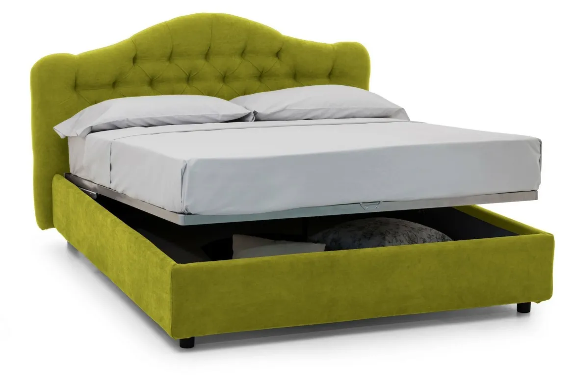 Letto Matrimoniale Verde Materasso Incluso Sfoderabile, Contenitore Made in Italy - Allik