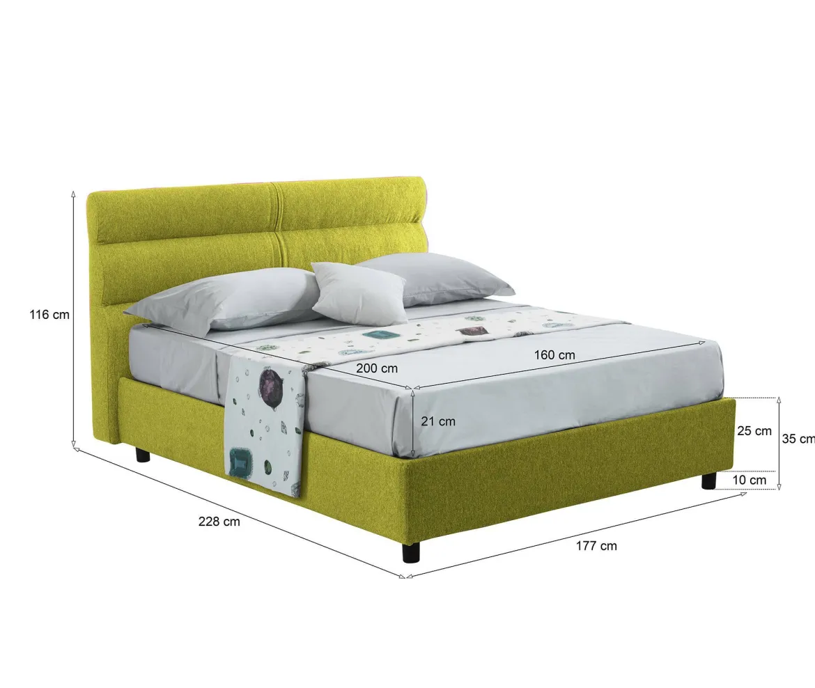 Letto Matrimoniale Verde Materasso Incluso Sfoderabile, Contenitore Made in Italy - Briatico