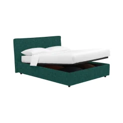 Letto Matrimoniale Verde Petrolio Sfoderabile Contenitore, Dimensione Materasso 160x200 cm - Peia
