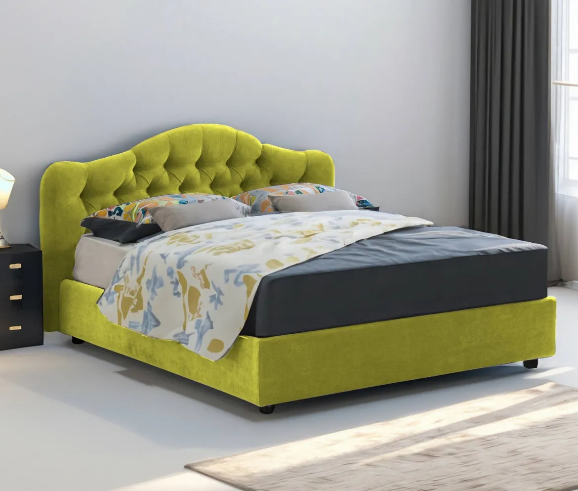 Letto Matrimoniale Verde Sfoderabile Contenitore, Dimensione Materasso 160x190 cm Made in Italy - Brienno