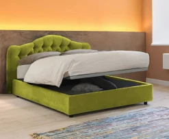 Letto Matrimoniale Verde Sfoderabile Contenitore, Dimensione Materasso 160x190 cm Made in Italy - Brienno