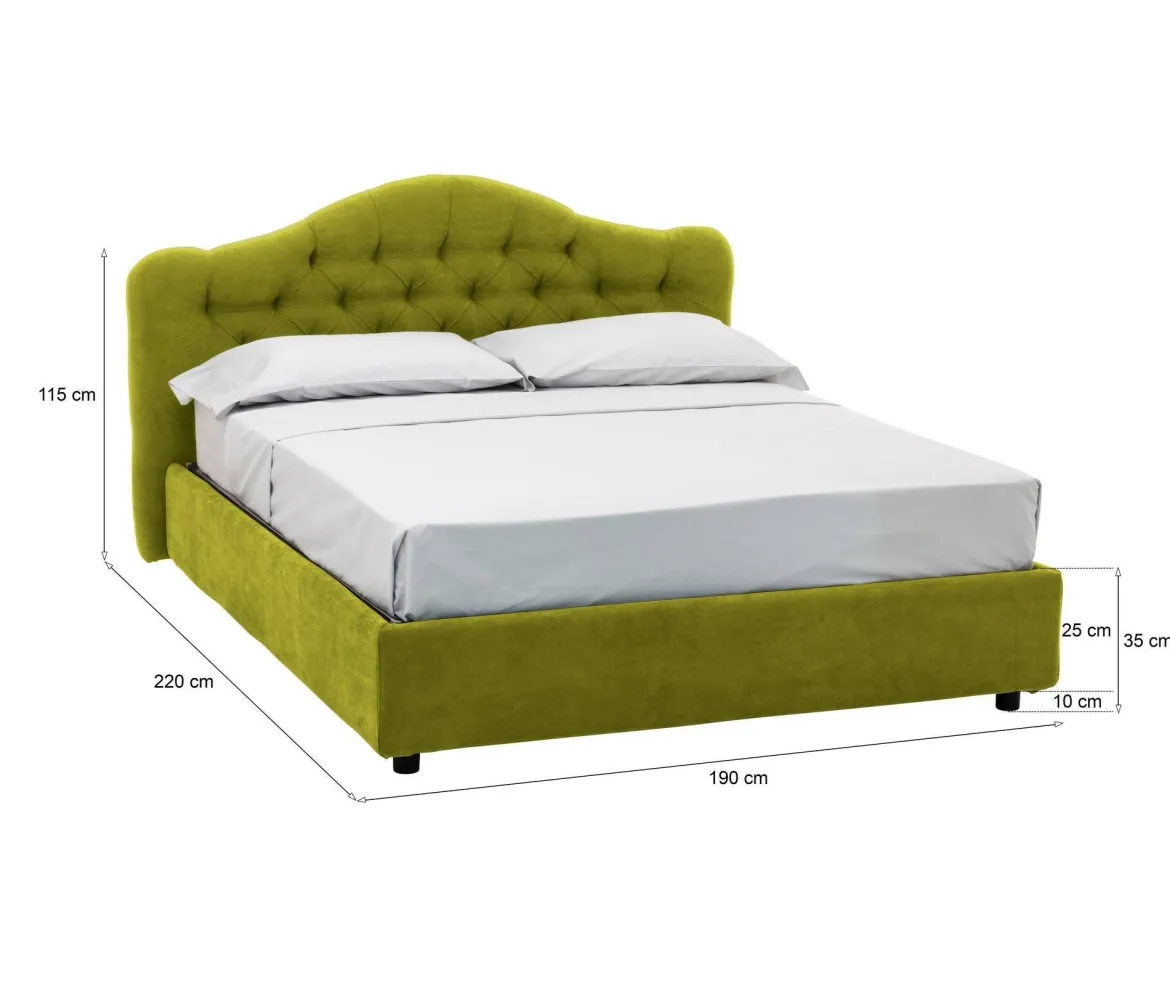 Letto Matrimoniale Verde Sfoderabile Contenitore, Dimensione Materasso 160x200 cm Made in Italy - Ator