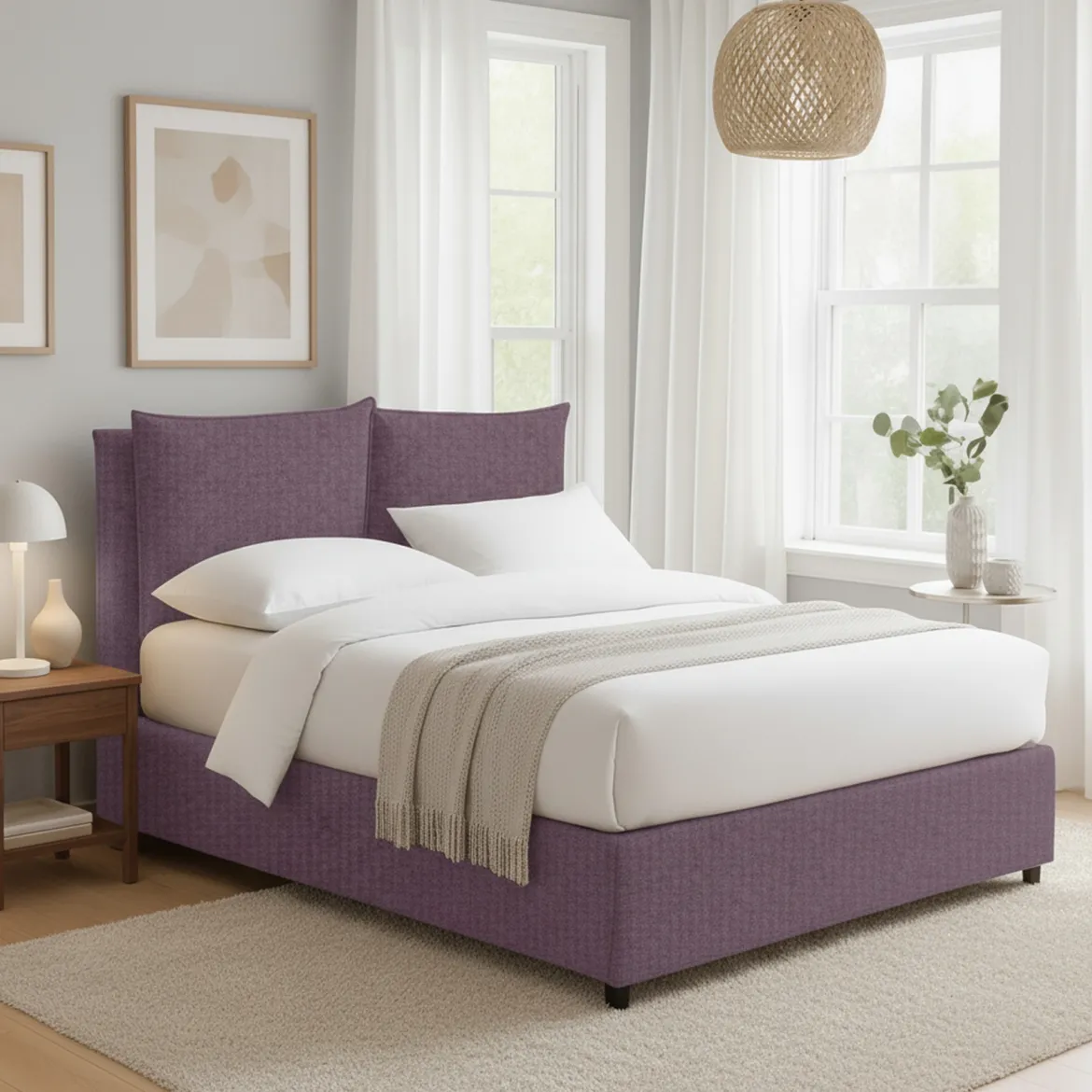 Letto Matrimoniale Viola Lilla Sfoderabile Contenitore, Dimensione Materasso 160x190 cm - Soliera