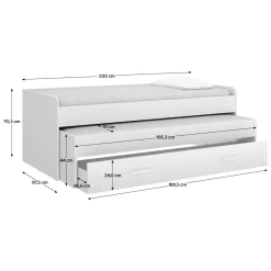 Letto per Bambini Bianco Contenitore Letto Superiore Adatto a Rete 90x200 cm Senza Piedini, Letto Inferiore Rete non Necessaria, - Glorenza