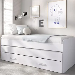 Letto per Bambini Bianco Contenitore Letto Superiore Adatto a Rete 90x200 cm Senza Piedini, Letto Inferiore Rete non Necessaria, - Glorenza