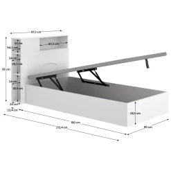 Letto per Bambini Bianco Contenitore, Dimensione Materasso 90x190 cm - Kenai