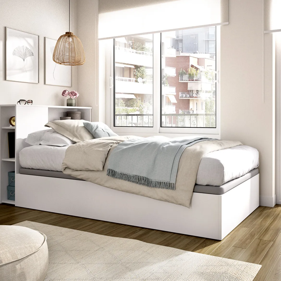 Letto per Bambini Bianco Contenitore, Dimensione Materasso 90x190 cm - Kenai