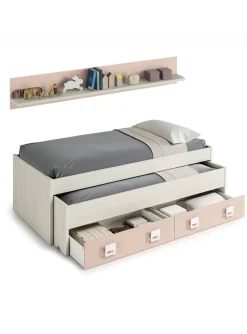 Letto per bambini compatto 199x96cm bianco e rosa - Asi
