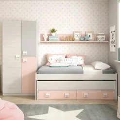 Letto per bambini compatto 199x96cm bianco e rosa - Asi