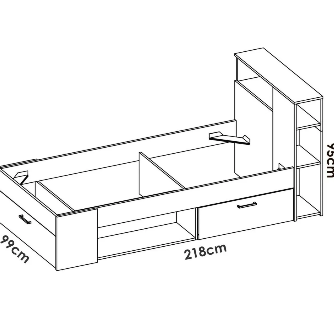 Letto per bambini moderno bianco e rovere 99x218cm adatto per materasso 90x190 cm - Adrielle