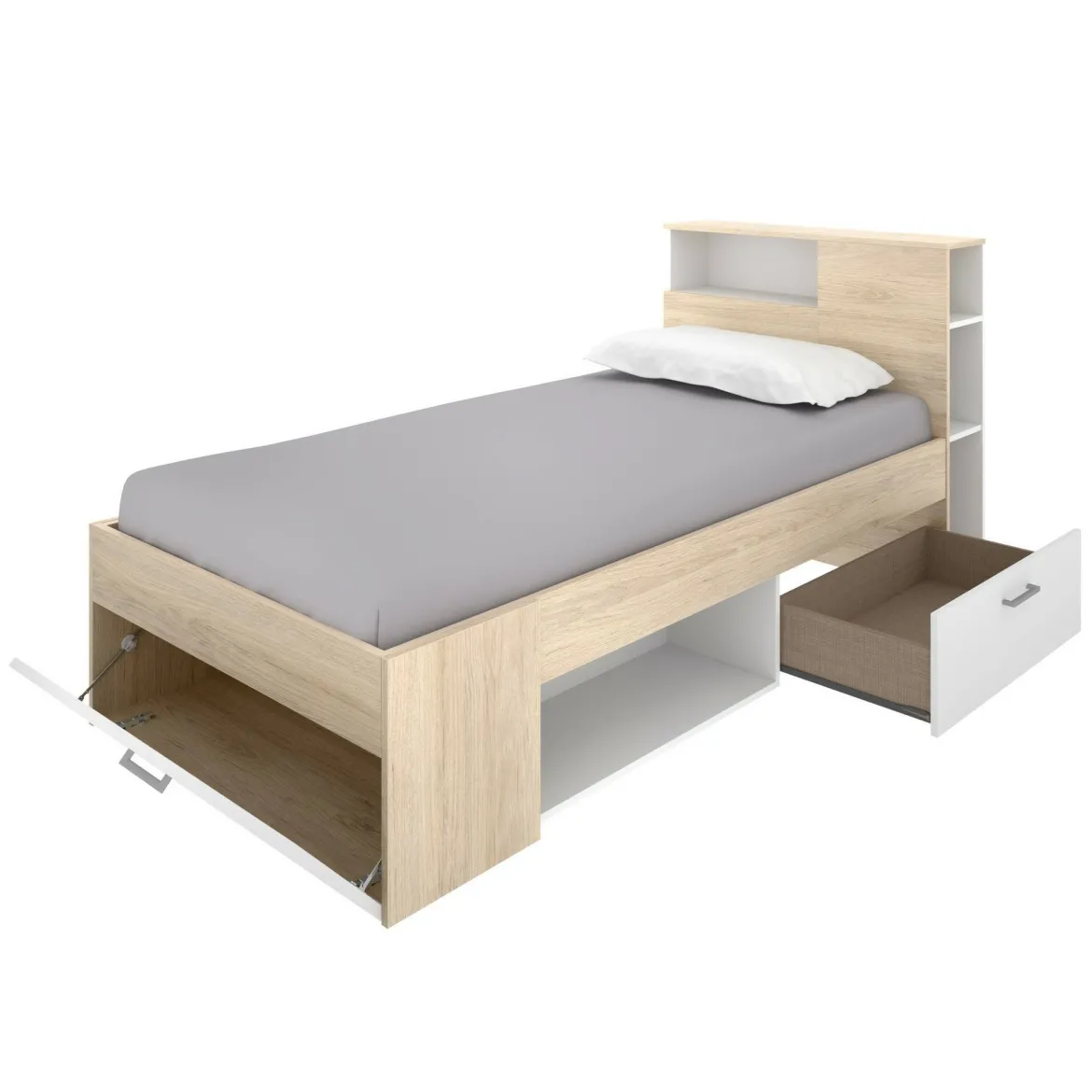 Letto per bambini moderno bianco e rovere 99x218cm adatto per materasso 90x190 cm - Adrielle