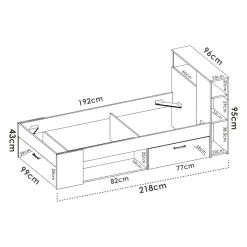 Letto per bambini scaffali e cassetti 218x99cm rovere e antracite - Adrielle