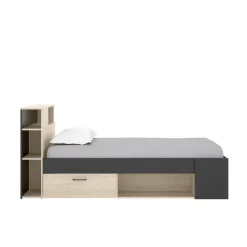Letto per bambini scaffali e cassetti 218x99cm rovere e antracite - Adrielle