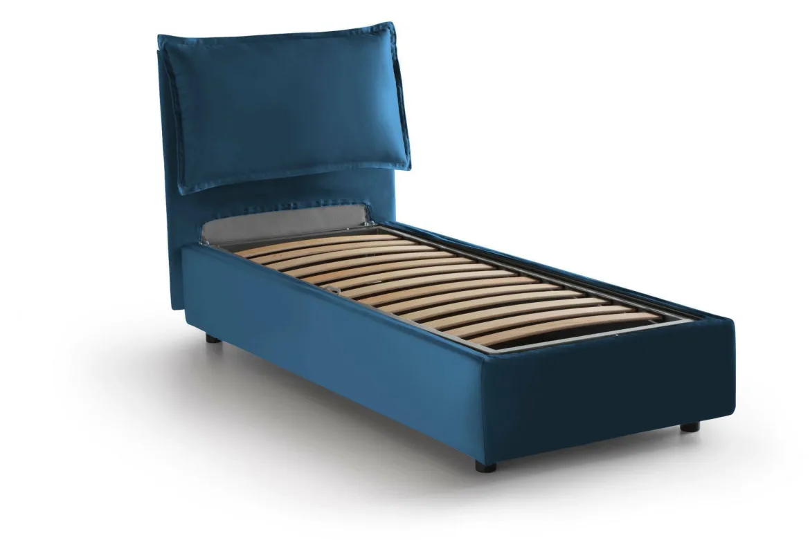 Letto 1 piazza con contenitore blu 95x205cm moderno - Aren