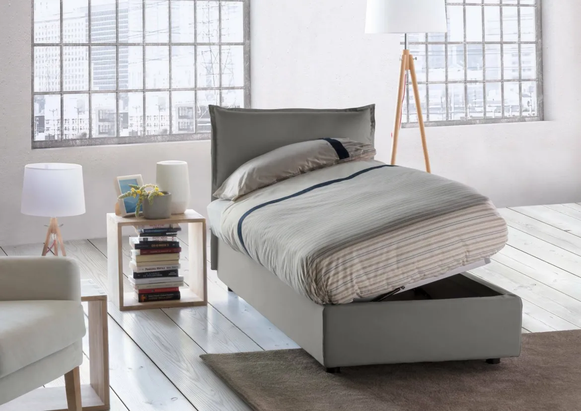 Letto 1 piazza con contenitore rosso 95x205 - Astor