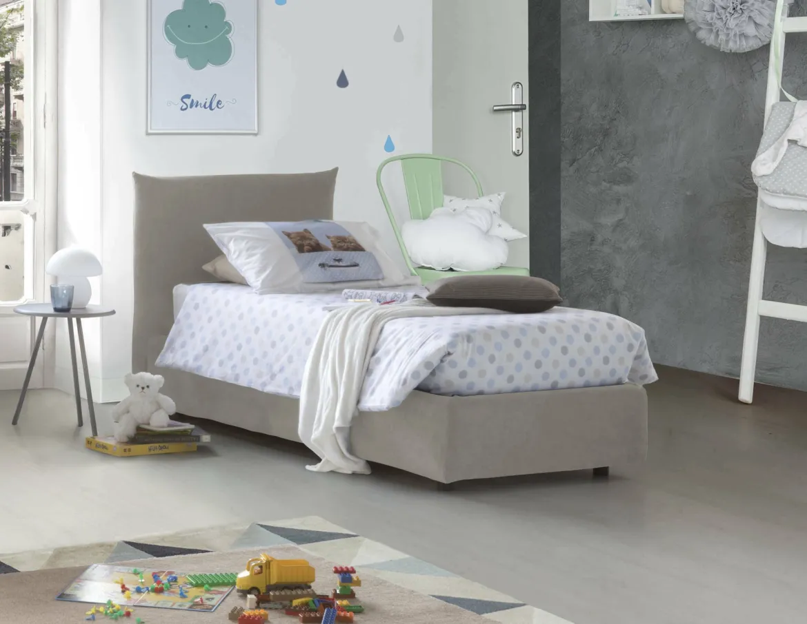 Letto 1 piazza contenitore beige 110x215cm rivestimento in tessuto - Astianatte