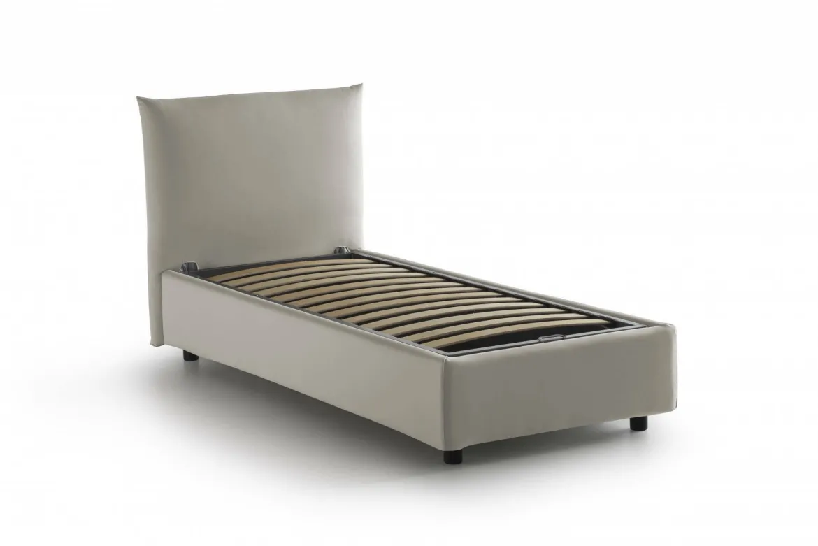 Letto 1 piazza contenitore beige 110x215cm rivestimento in tessuto - Astianatte