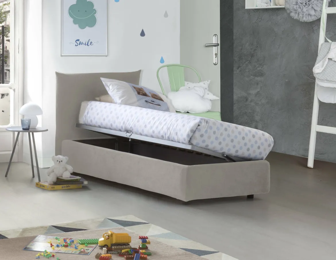 Letto 1 piazza contenitore beige 110x215cm rivestimento in tessuto - Astianatte