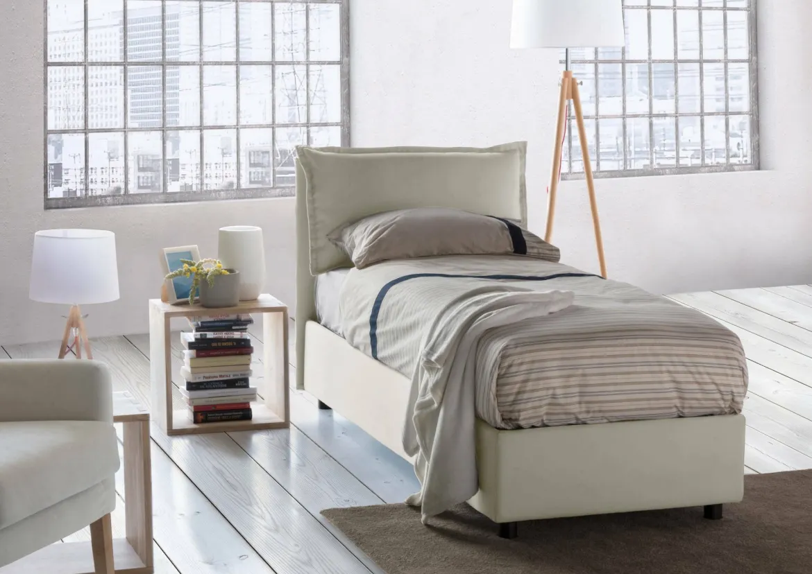 Letto 1 piazza contenitore beige 95x205cm sfoderabile - Argentino