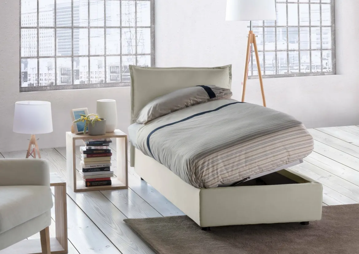 Letto 1 piazza contenitore beige 95x205cm sfoderabile - Argentino