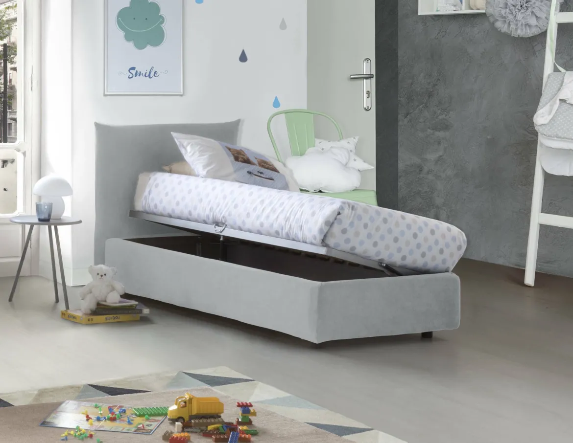 Letto 1 piazza contenitore bianco 110x215cm sfoderabile - Azeglio
