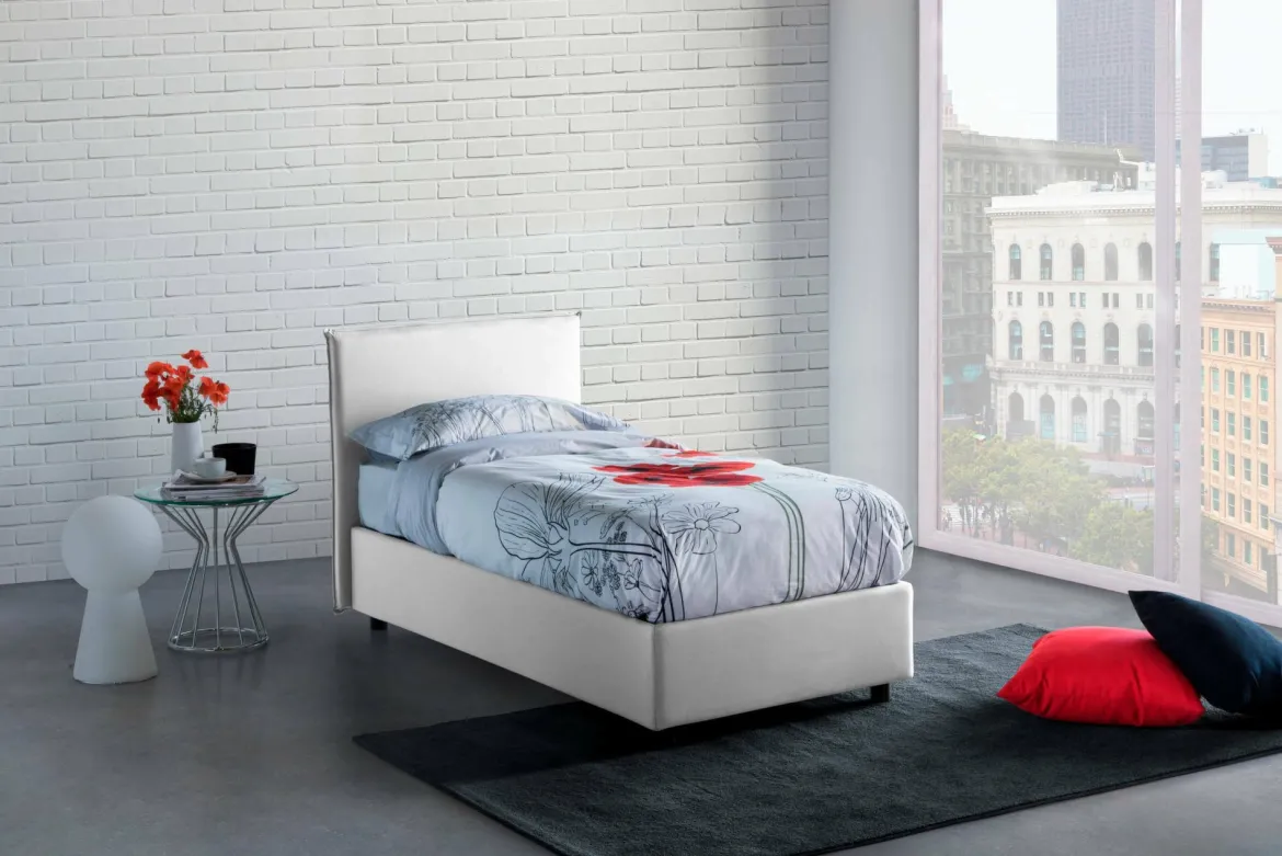 Letto 1 piazza contenitore bianco 95x205cm elegante - Acuila