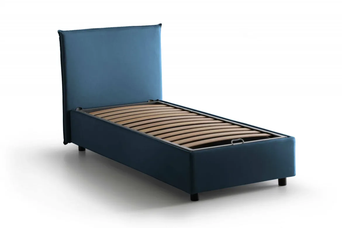 Letto 1 piazza contenitore blu 95x205cm rete inclusa - Aphrodite