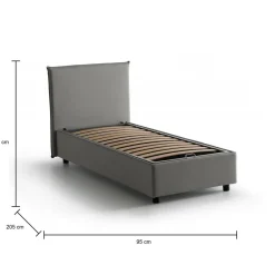 Letto 1 piazza contenitore grigio 95x205cm salvaspazio - Aquolina