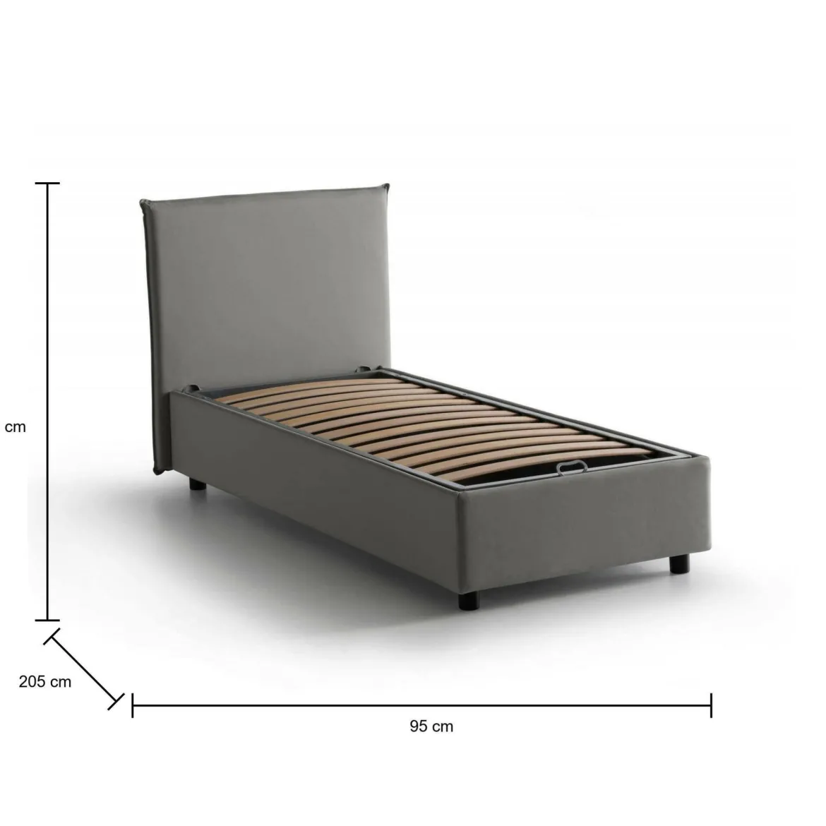 Letto 1 piazza contenitore grigio 95x205cm salvaspazio - Aquolina