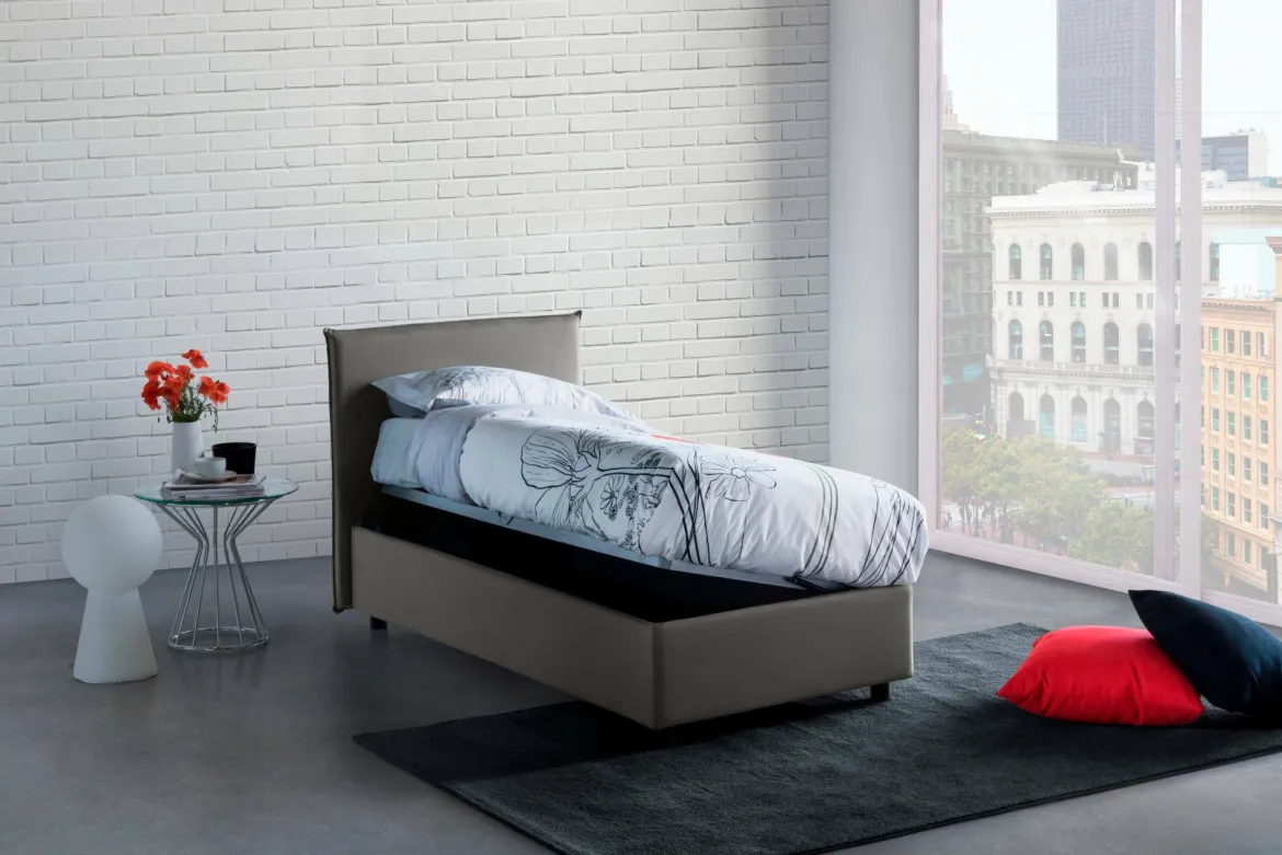 Letto 1 piazza contenitore grigio 95x205cm moderno - Acuila