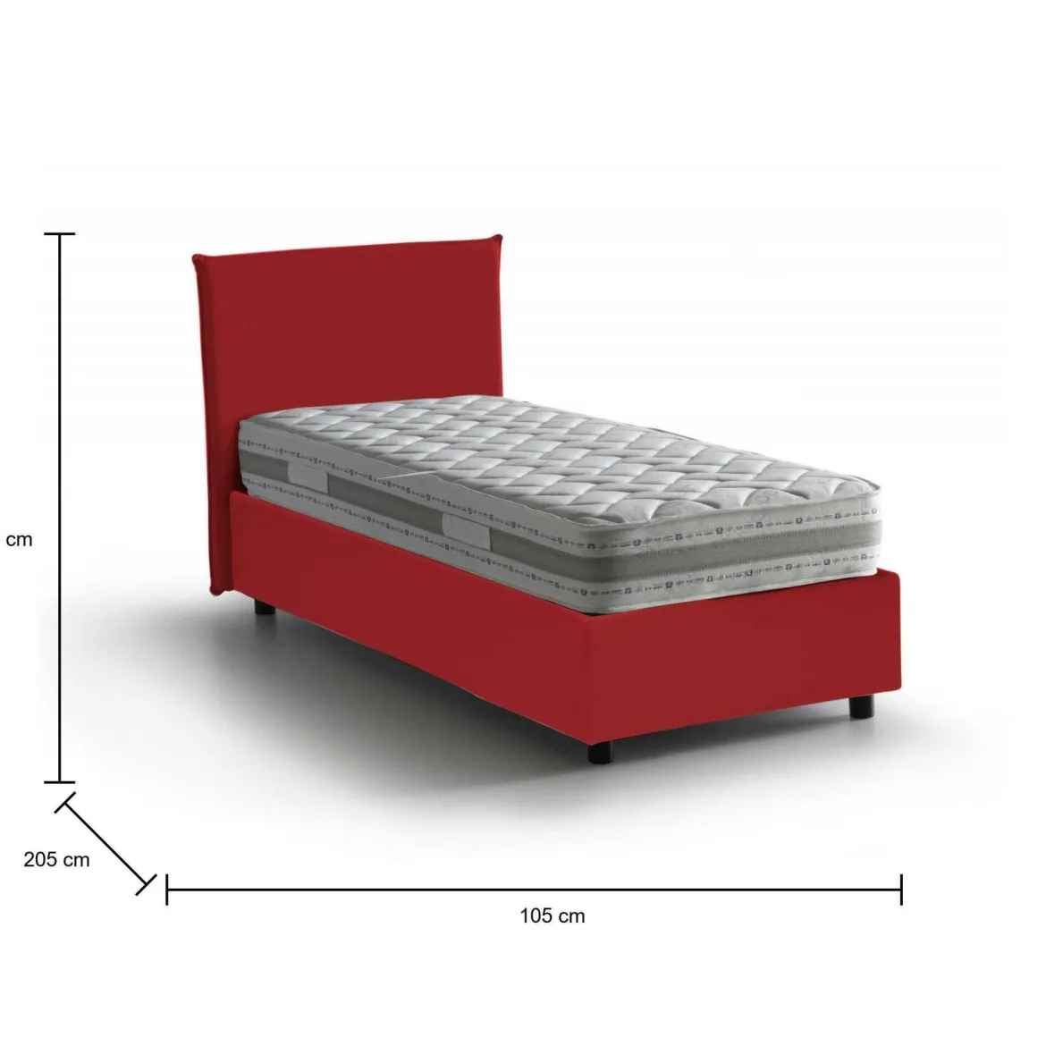 Letto 1 piazza contenitore rosso 105x205cm rivestimento in tessuto - Arminius