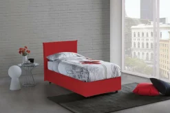 Letto 1 piazza contenitore rosso 95x205cm rivestimento in tessuto - Aquilla