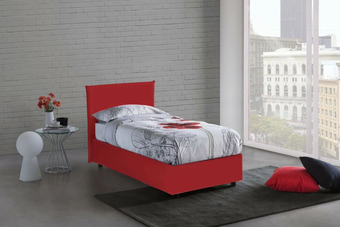 Letto 1 piazza contenitore rosso 95x205cm sfoderabile - Armaduk
