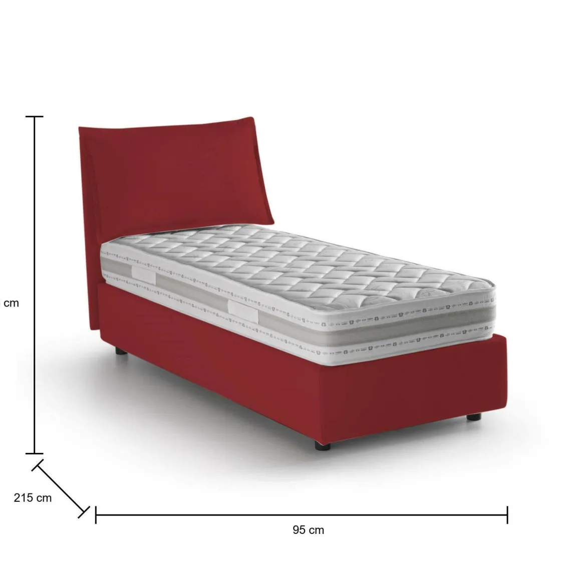 Letto 1 piazza contenitore rosso 95x215cm sfoderabile - Boudicca