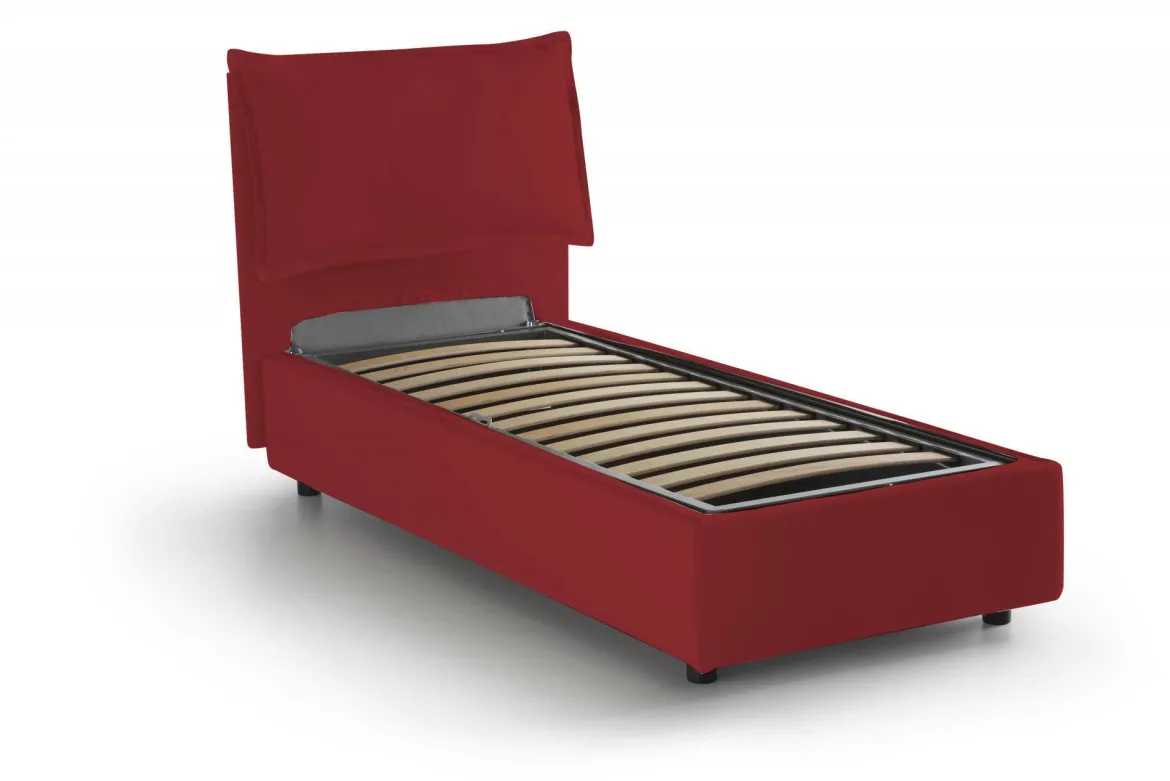 Letto 1 piazza contenitore rosso 95x215cm rivestimento in tessuto - Ancara