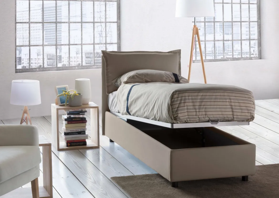 Letto 1 piazza contenitore tortora 95x205cm comfort - Armaduk