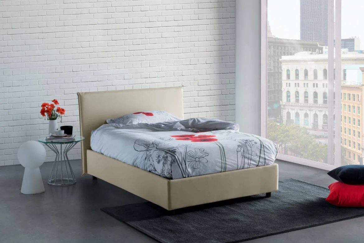 Letto piazza e mezza Alvino, con materasso Cm 120x200 incluso, Beige