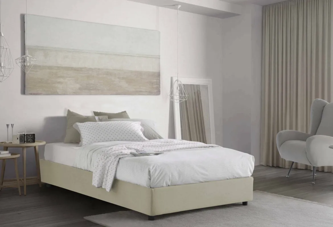 Letto piazza e mezza Alvise, con materasso Cm 120x190 incluso, Beige