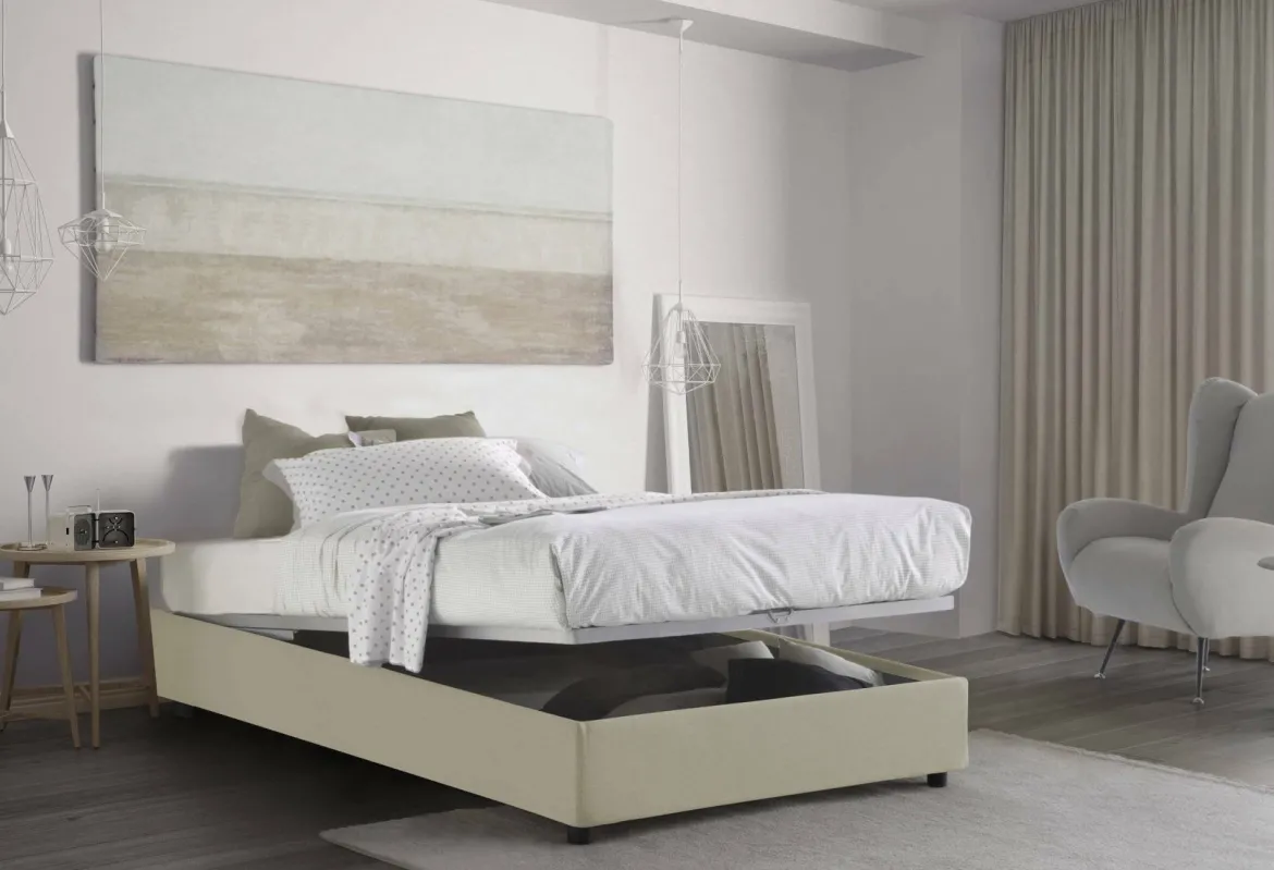 Letto piazza e mezza Alvise, con materasso Cm 120x190 incluso, Beige