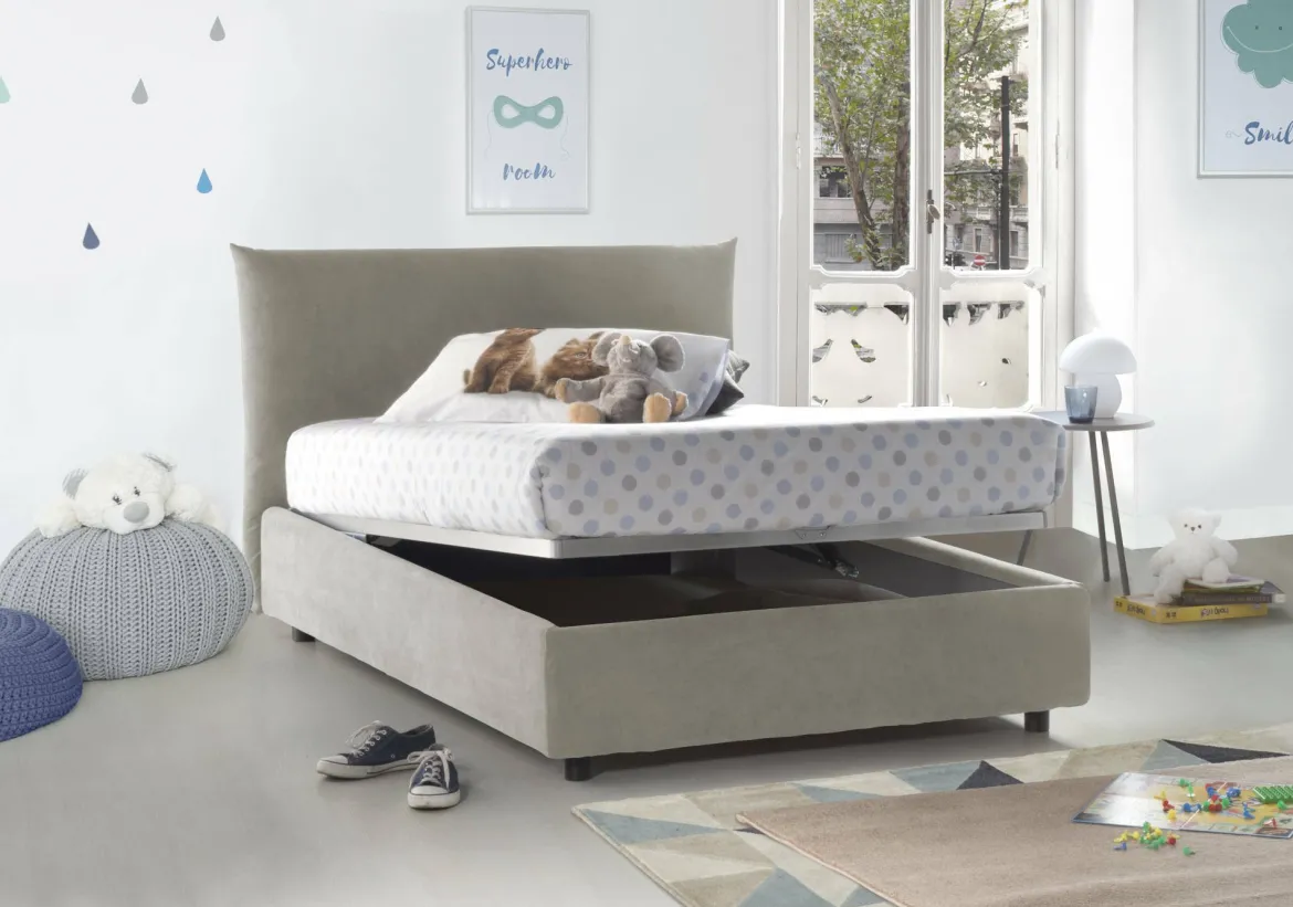 Letto piazza e mezza Amorino, adatto per materasso Cm 120x190, Beige