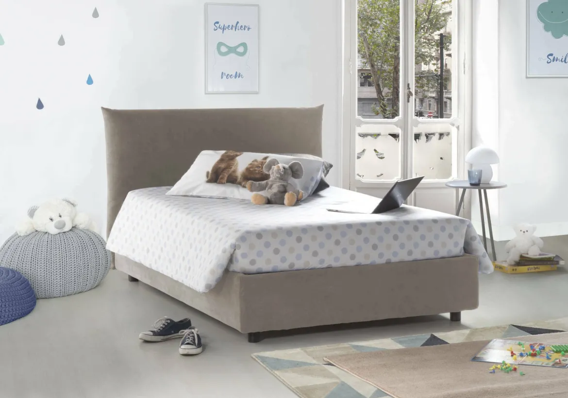 Letto piazza e mezza Amorino, adatto per materasso Cm 120x190, Tortora
