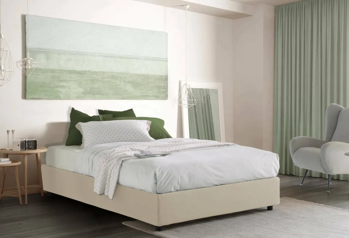 Letto piazza e mezza Andla, adatto per materasso Cm 120x200, Beige