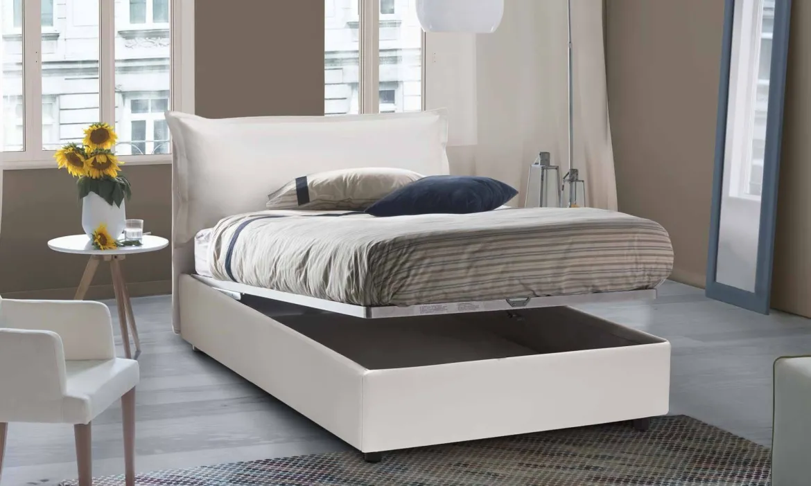 Letto piazza e mezza Andora, adatto per materasso Cm 120x200, Bianco