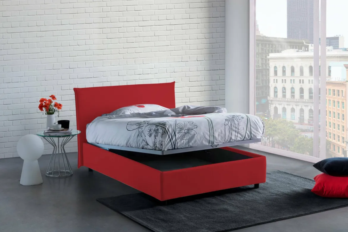 Letto piazza e mezza Anyta, adatto per materasso Cm 120x190, Rosso