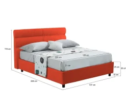Letto Piazza e Mezza Arancione Materasso Incluso Sfoderabile, Contenitore Made in Italy - Brinzio