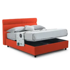 Letto Piazza e Mezza Arancione Materasso Incluso Sfoderabile, Contenitore Made in Italy - Brinzio