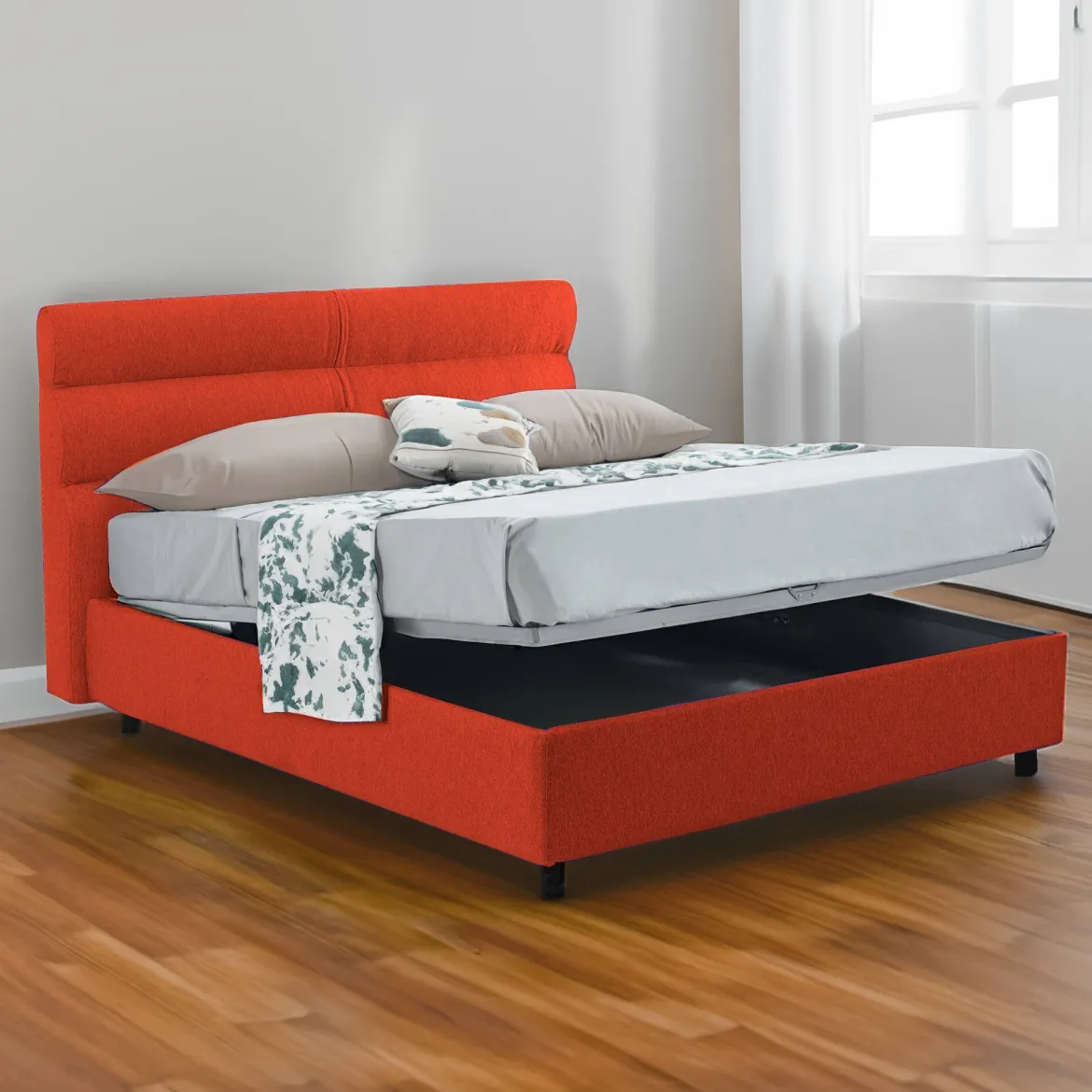 Letto Piazza e Mezza Arancione Materasso Incluso Sfoderabile, Contenitore Made in Italy - Briosco